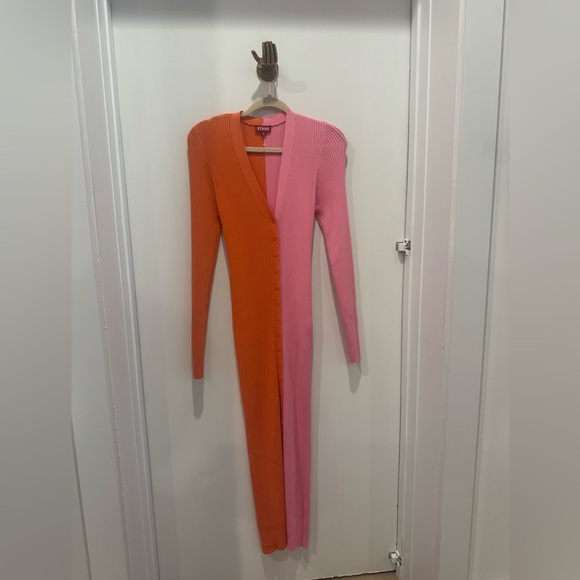STAUD Shoko Red and Pink Long Sleeve Sweater Dress - Picture 2 of 4